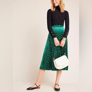 Anthropologie x Maeve Carly Pleated Velvet Midi Skirt - sz XS